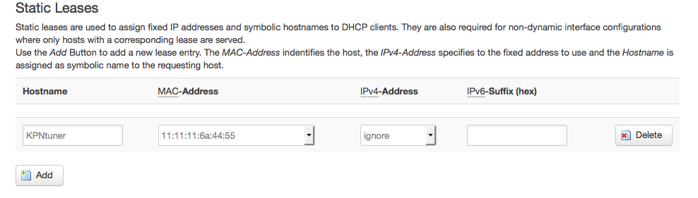 The mac address of the tuner should be ignored by OpenWRT